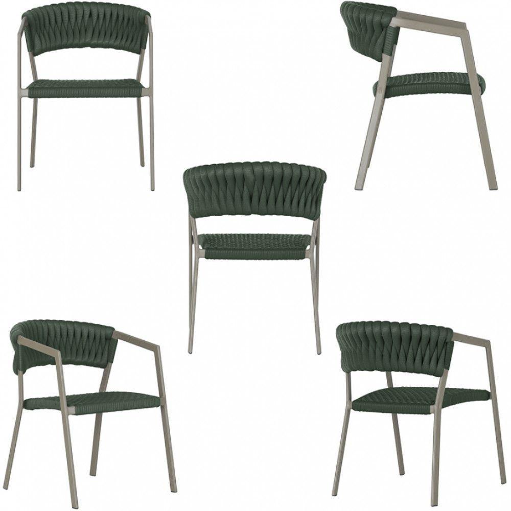 2 Cadeiras Tricô Náutico E Alumínio Uv Para Varanda Cozinha Verde - 2