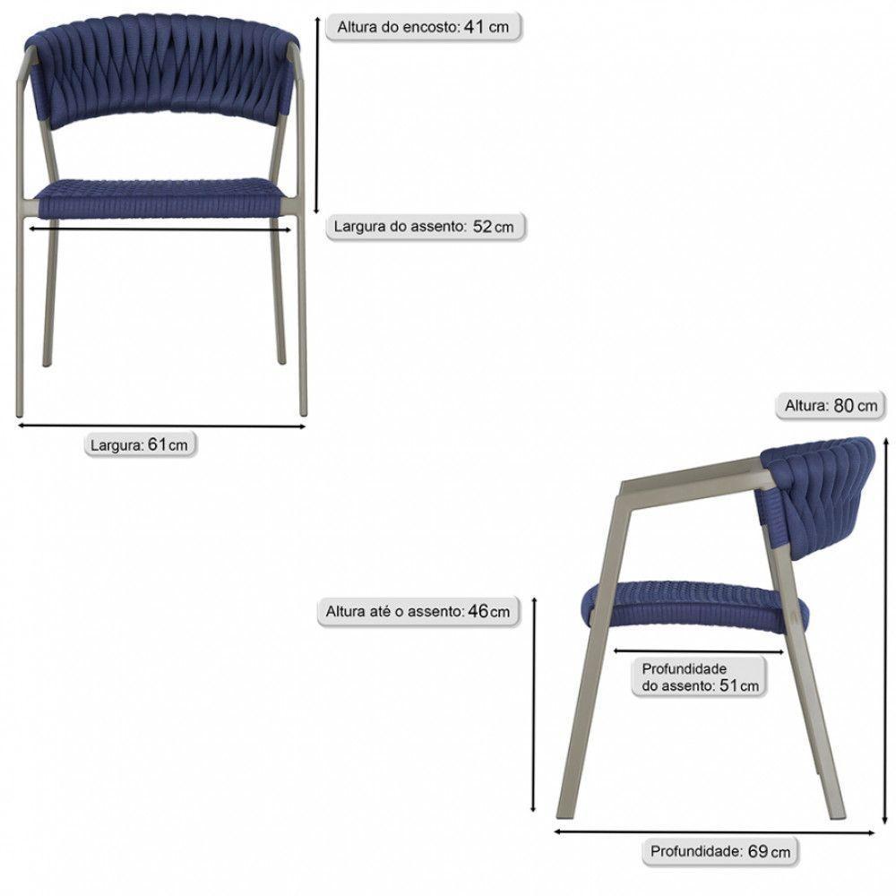 3 Cadeiras Tricô Náutico E Alumínio Uv Para Varanda Cozinha Azul - 6