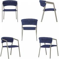 3 Cadeiras Tricô Náutico E Alumínio Uv Para Varanda Cozinha Azul - 3