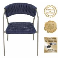 3 Cadeiras Tricô Náutico E Alumínio Uv Para Varanda Cozinha Azul - 5
