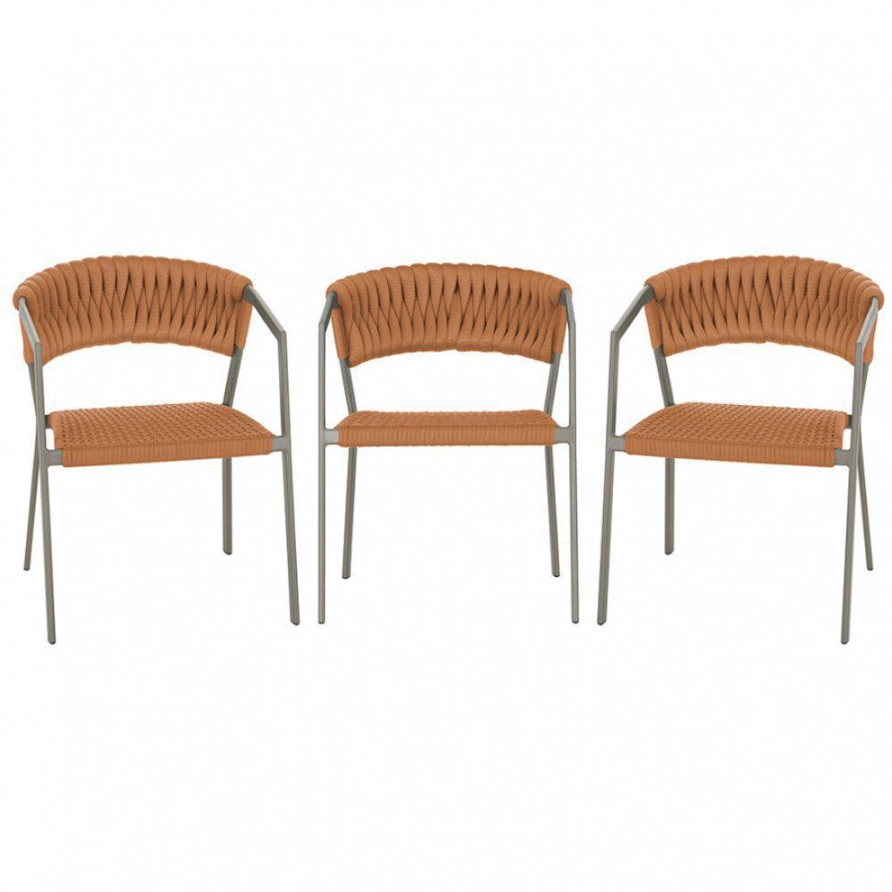 3 Cadeiras Tricô Náutico E Alumínio Uv Para Varanda Cozinha Terra Cota - 1