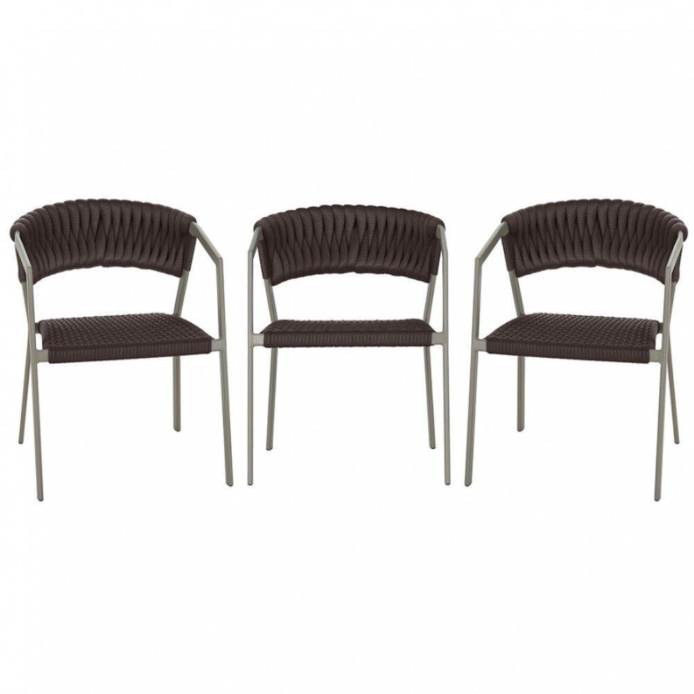 3 Cadeiras Tricô Náutico E Alumínio Uv Para Varanda Cozinha Marrom - 1