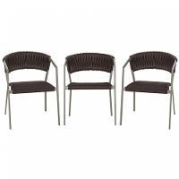 3 Cadeiras Tricô Náutico E Alumínio Uv Para Varanda Cozinha Marrom - 1