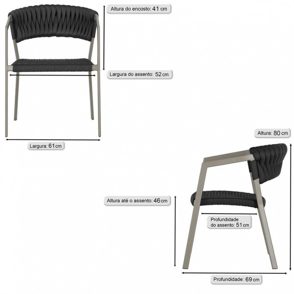 3 Cadeiras Tricô Náutico E Alumínio Uv Para Varanda Cozinha Preto - 6