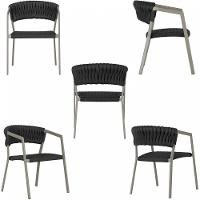 3 Cadeiras Tricô Náutico E Alumínio Uv Para Varanda Cozinha Preto - 3