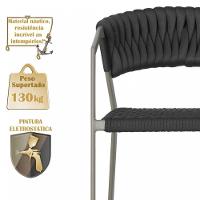 3 Cadeiras Tricô Náutico E Alumínio Uv Para Varanda Cozinha Preto