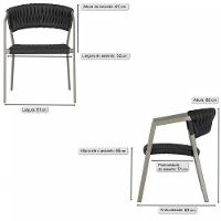 3 Cadeiras Tricô Náutico E Alumínio Uv Para Varanda Cozinha Preto - 6