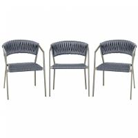 3 Cadeiras Tricô Náutico E Alumínio Uv Para Varanda Cozinha Prata - 1