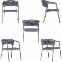 3 Cadeiras Tricô Náutico E Alumínio Uv Para Varanda Cozinha Prata - 3