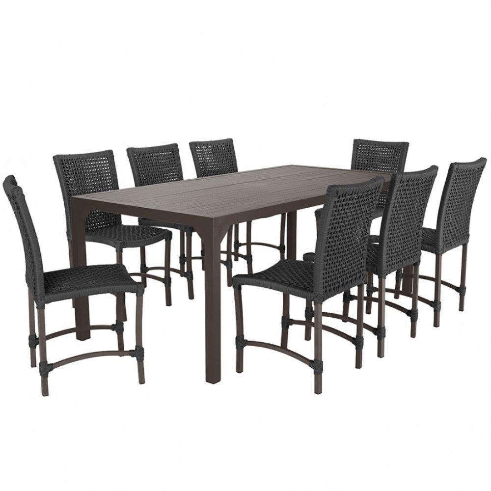 8 Cadeiras Cannes Corda Náutica E Mesa Retangular Alumínio Preto - 1