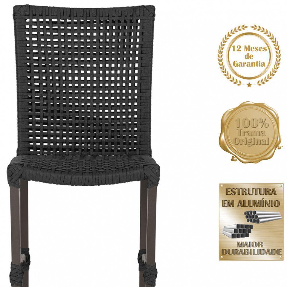 8 Cadeiras Cannes Corda Náutica E Mesa Retangular Alumínio Preto - 5