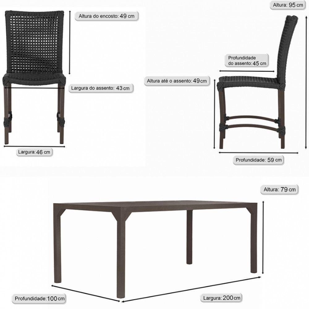 8 Cadeiras Cannes Corda Náutica E Mesa Retangular Alumínio Preto - 6