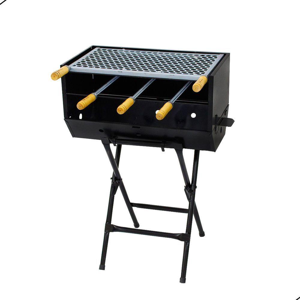 Churrasqueira Com Suporte Grelha E 3 Espetos Preto - 2