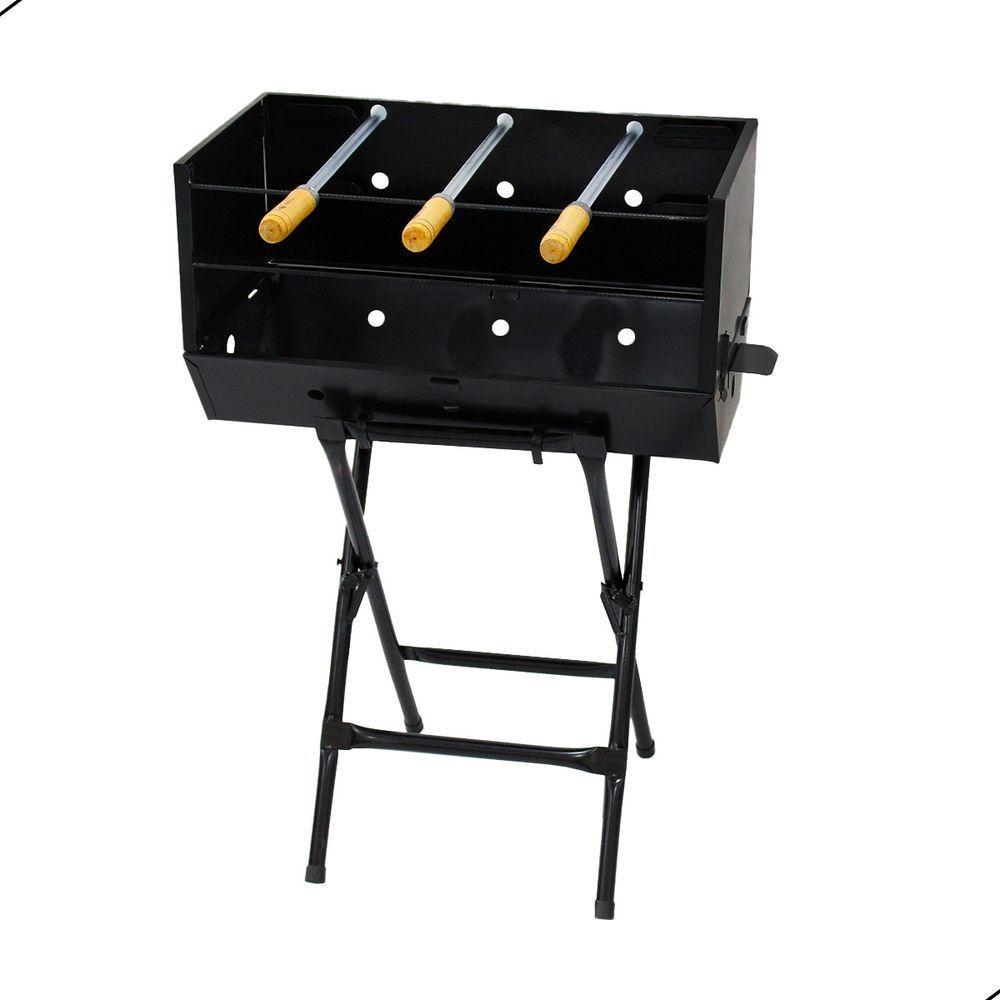 Churrasqueira Com Suporte Grelha E 3 Espetos Preto - 3