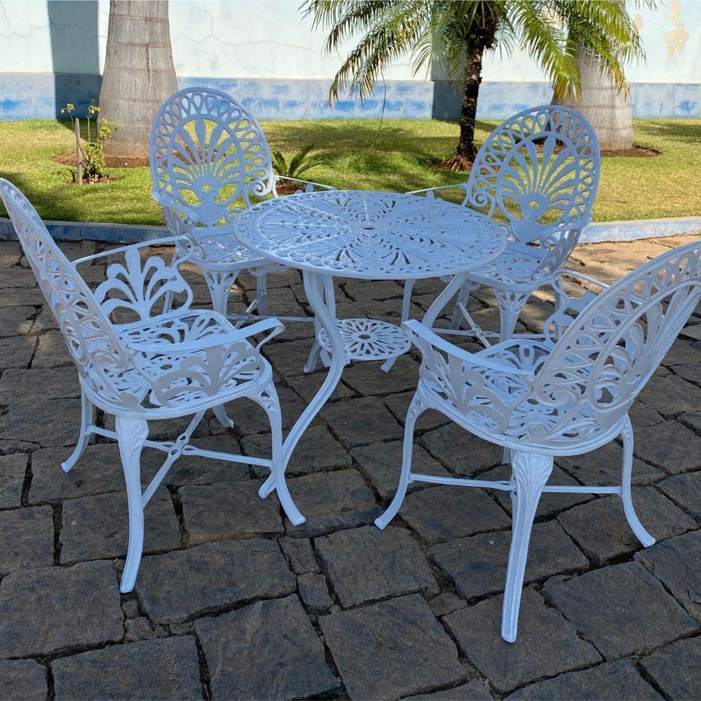 Conjunto De Jardim Modelo Palmeirão Mesa E 4 Cadeiras Branco - 2