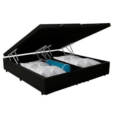 Cama Box Baú Casal Bipartido Sintético Sereneprime Preto 138x188x44