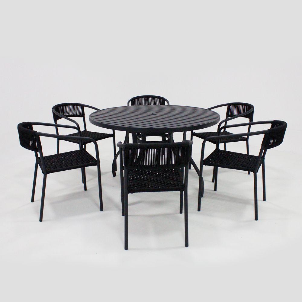 Jogo De Mesa Alumínio 6 Cadeiras Lavanda Corda Náutica Preta - 4