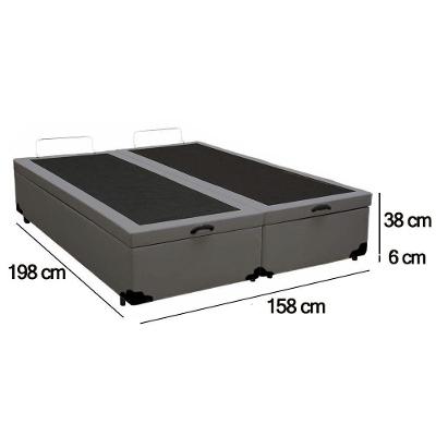 Cama Box Baú Queen Bipartido Sintético Sereneprime Cinza 158x198x44