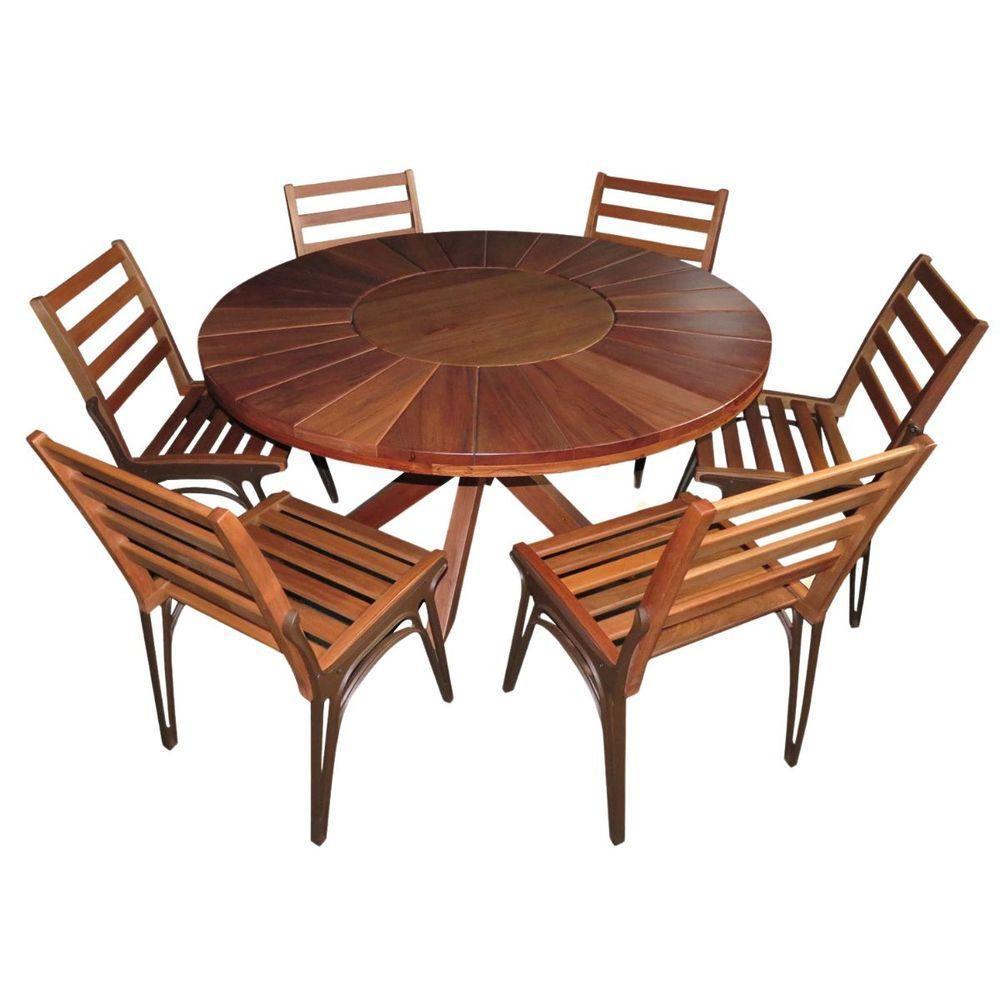 Conjunto Com Mesa De Madeira Giratória E 6 Cadeiras Modelo Sol Marrom - 1