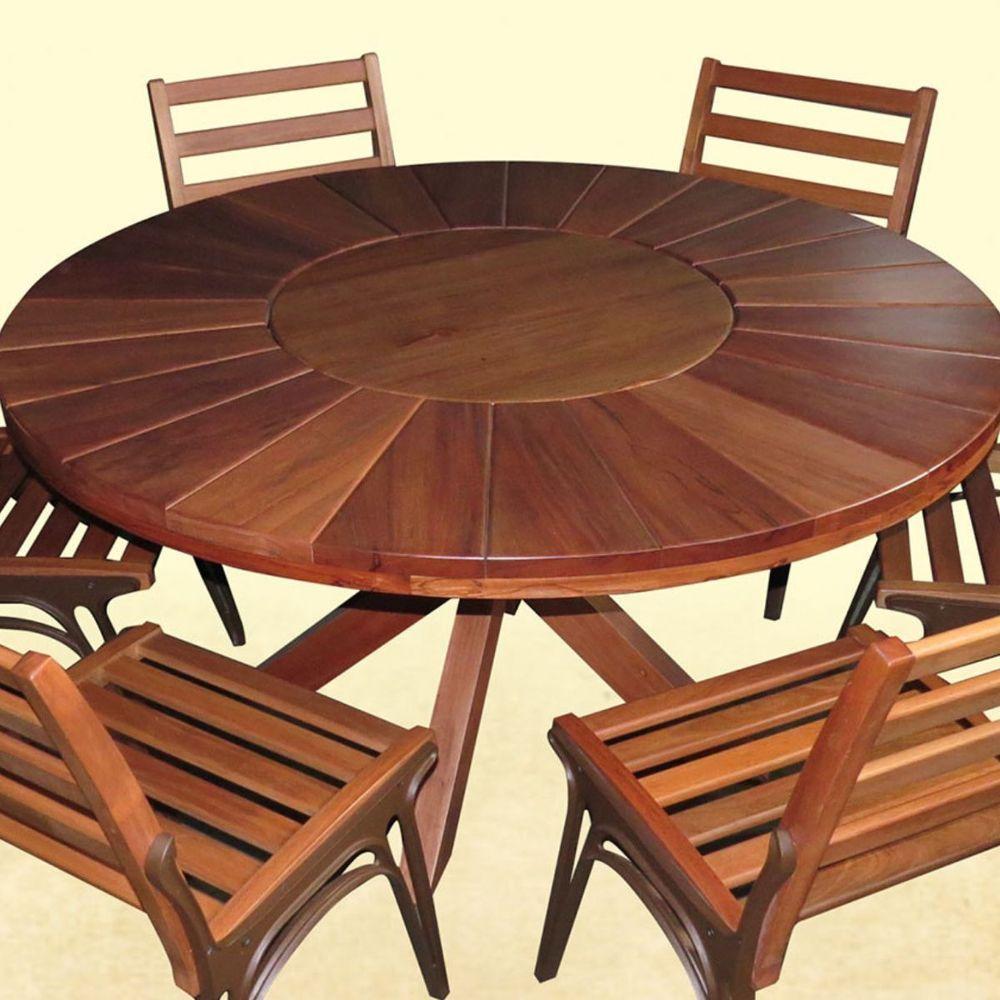 Conjunto Com Mesa De Madeira Giratória E 6 Cadeiras Modelo Sol Marrom - 5