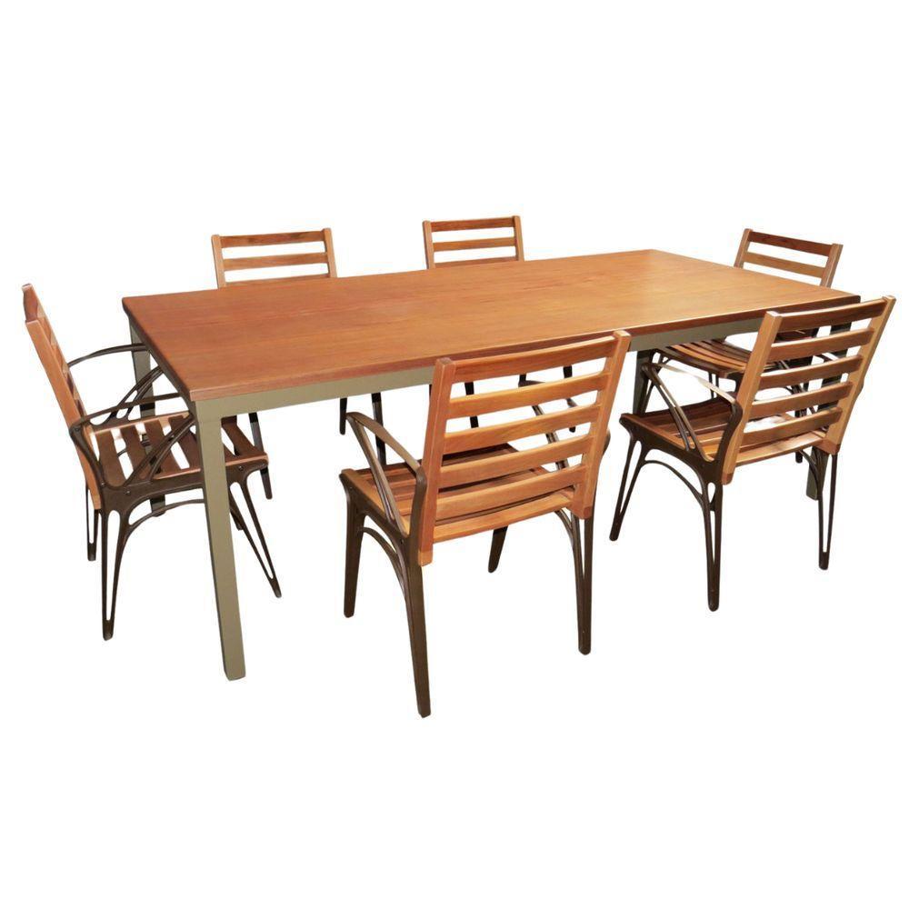 Conjunto Com Mesa Retangular Tampo De Madeira 6 Cadeiras Horizonte Marrom - 1