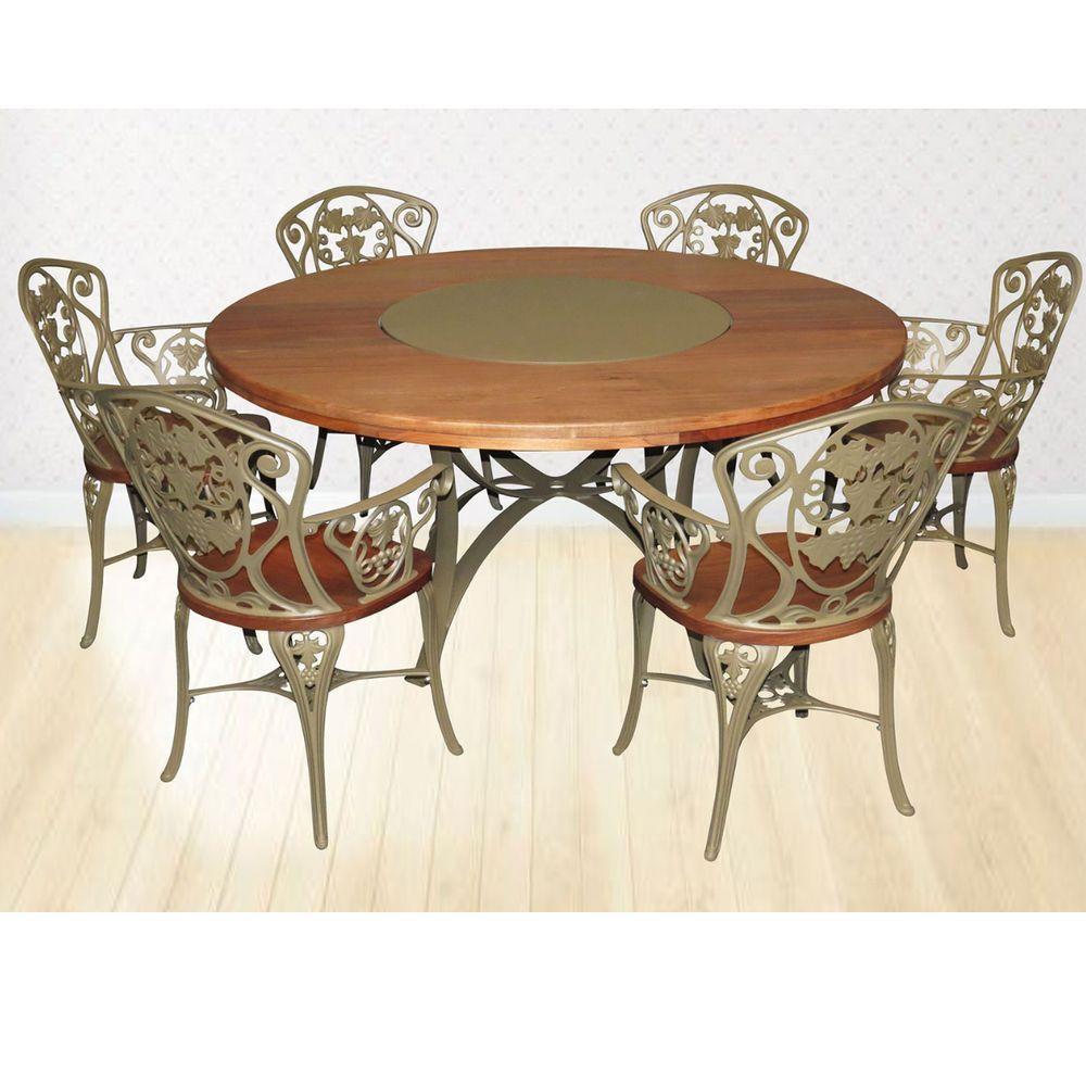 Conjunto Com Mesa 1,60m Madeira Giratória E 6 Cadeiras Poltronas Malbec Marrom - 4