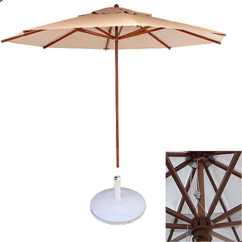 Conjunto Lótus Com Mesa 90cm Ripada 4 Poltronas Ombrelone 3,00m Com Base Marrom claro - 4