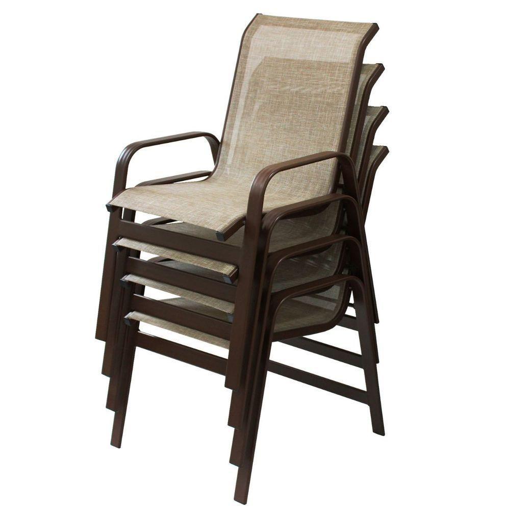 Kit Com 4 Cadeiras Para Jardim E Piscina Em Alumínio E Tela Sling Marrom Capuccino - 1