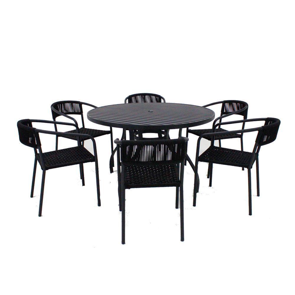 Jogo De Mesa Alumínio 6 Cadeiras Lavanda Corda Náutica Preto - 1