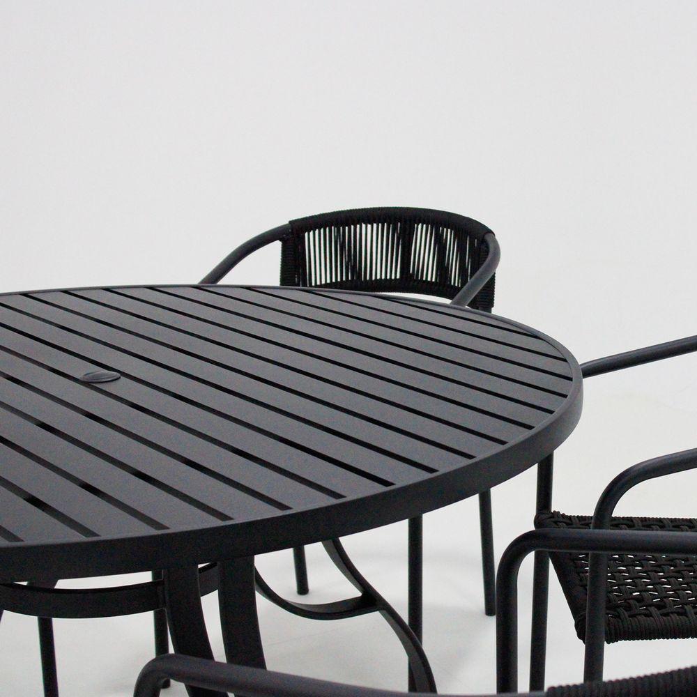 Jogo De Mesa Alumínio 6 Cadeiras Lavanda Corda Náutica Preto - 3
