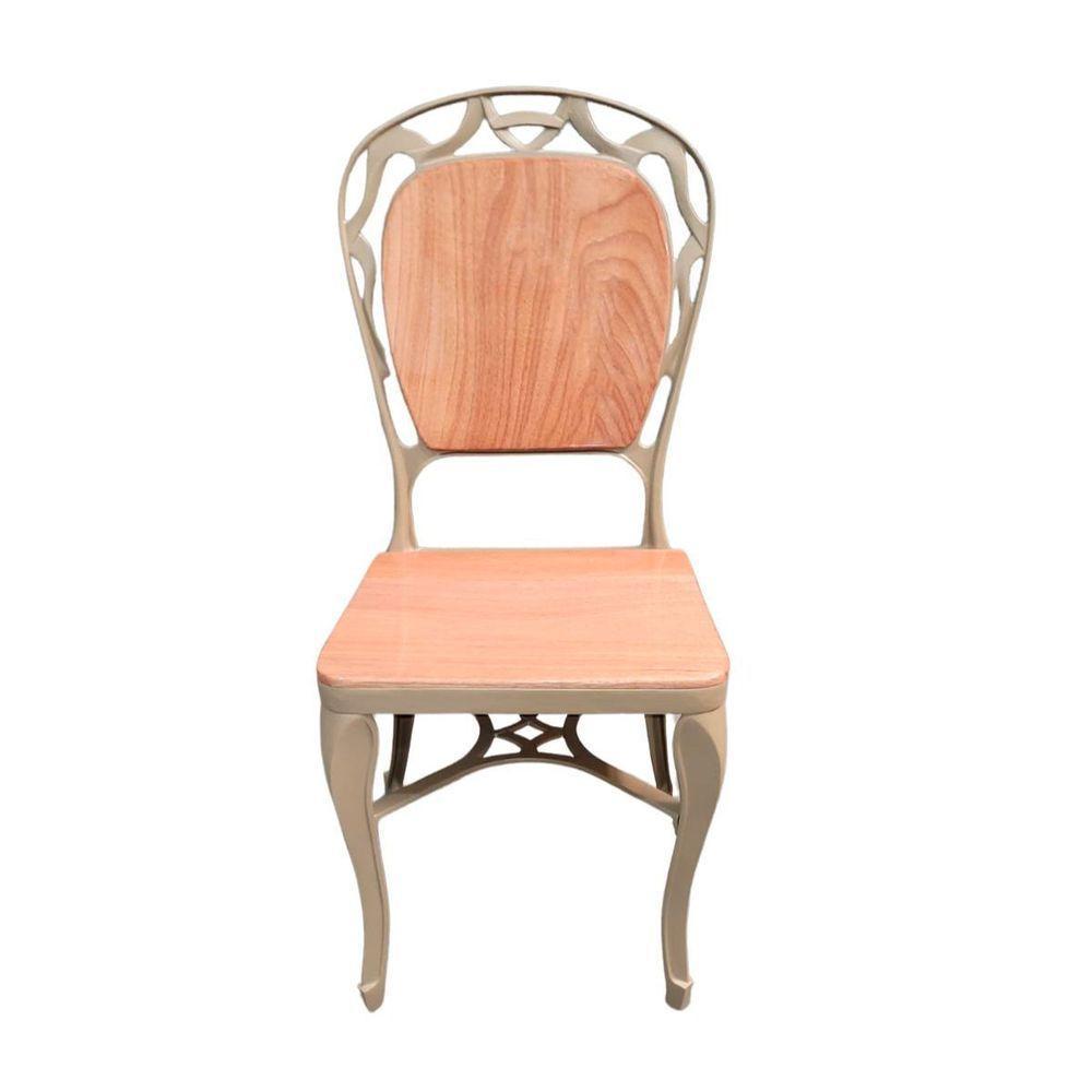Cadeira Para Mesa De Jantar Em Alumínio Fundido E Madeira Modelo Aracruz Bege - 1