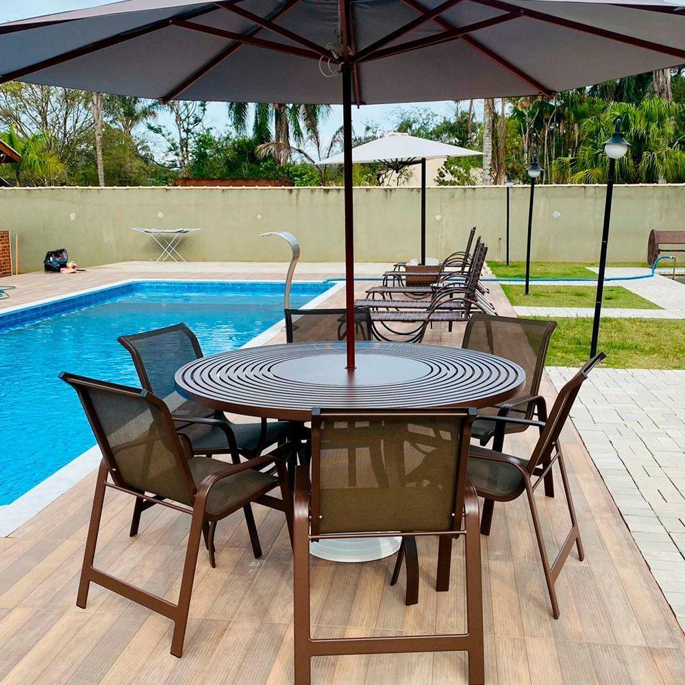 Ombrelone 3,00 Metros De Madeira Com Base Marrom - 2