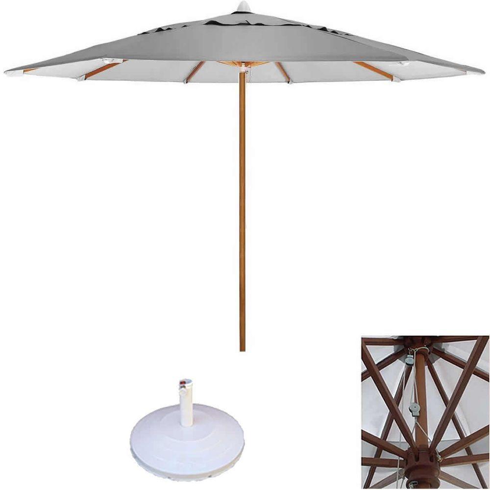 Ombrelone Guarda Sol 3,00 Metros De Madeira Com Base Cinza - 1