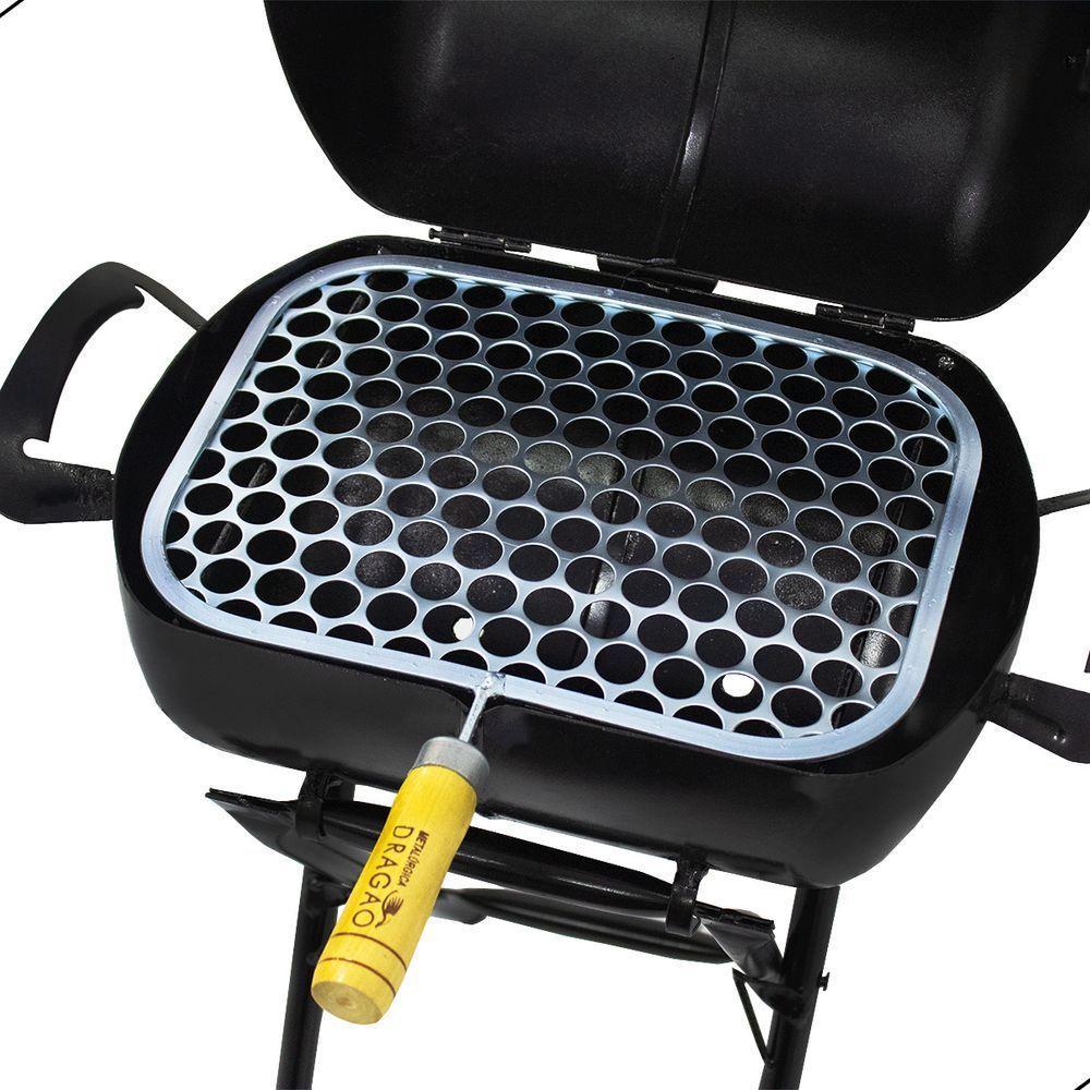 Churrasqueira Móvel A Bafo Mini Carvão Com Suporte E Grelha Preto - 4