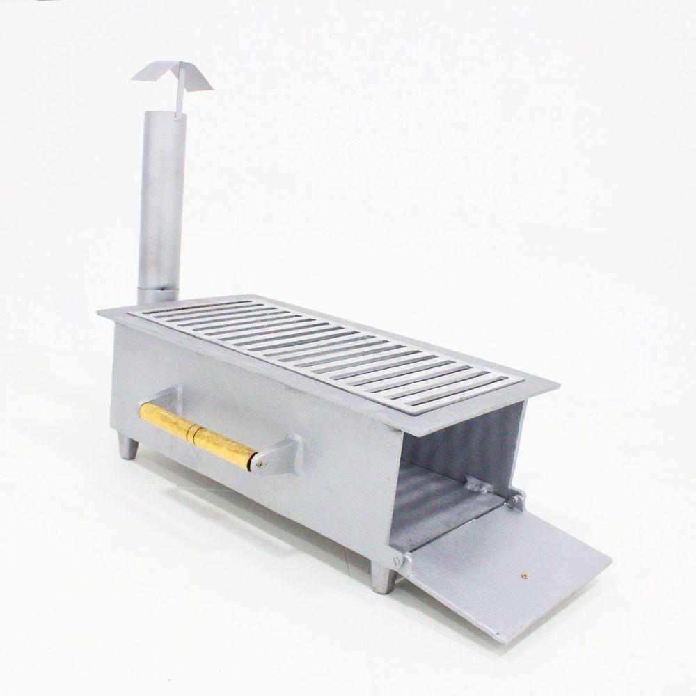 Fogão 2 Bocas Portátil Com Grela Churrasqueira Cinza - 3