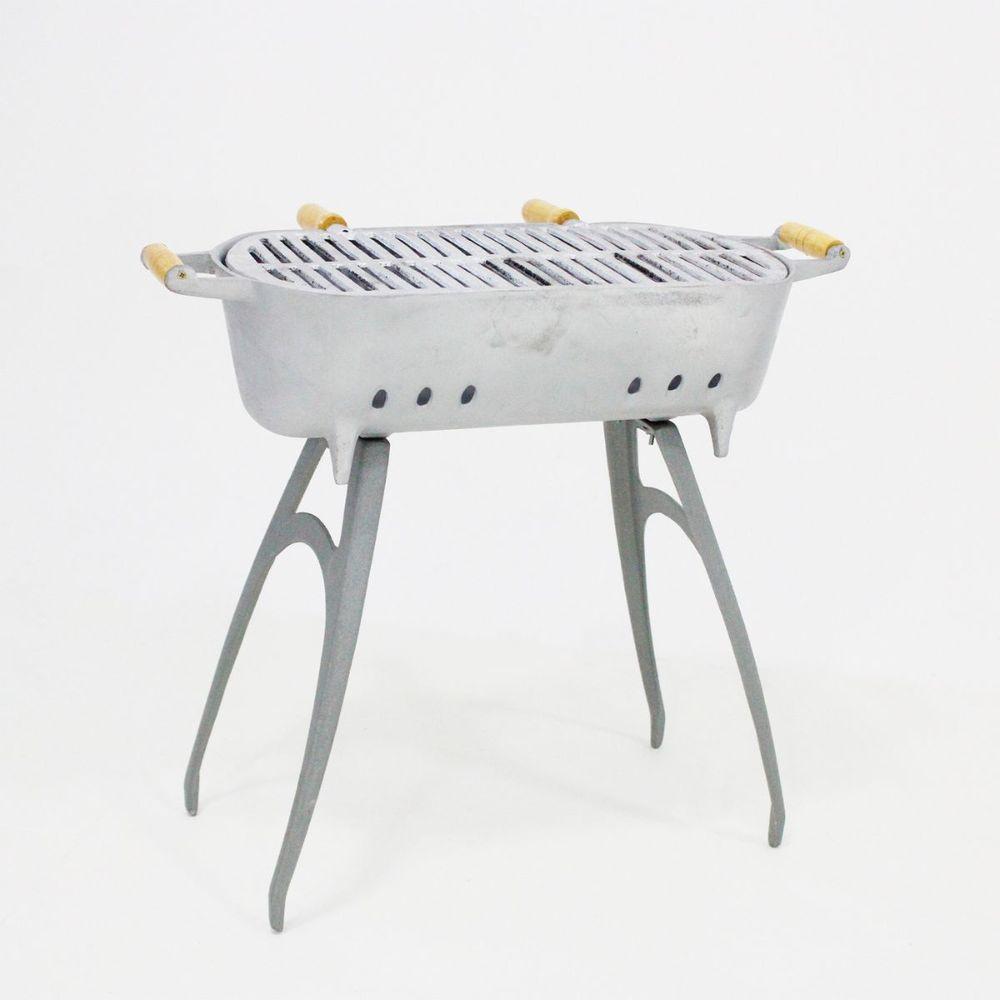 Churrasqueira Redonda Com Suporte Cinza - 1