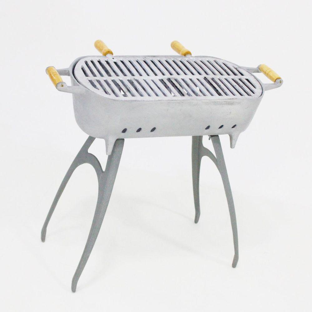 Churrasqueira Redonda Com Suporte Cinza - 2