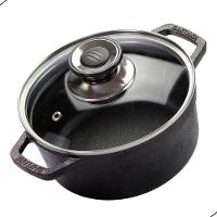 Kit Panelas Caçarolas De Ferro Fundido Tampa De Vidro Preto - 2