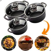 Kit Panelas Caçarolas De Ferro Fundido Tampa De Vidro Preto - 3