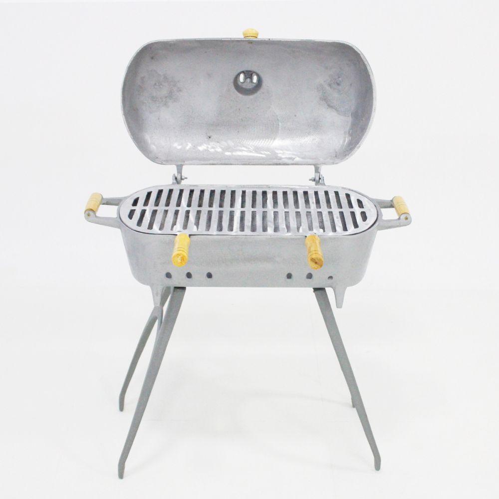 Churrasqueira Redonda Bafo Com Suporte Cinza - 1