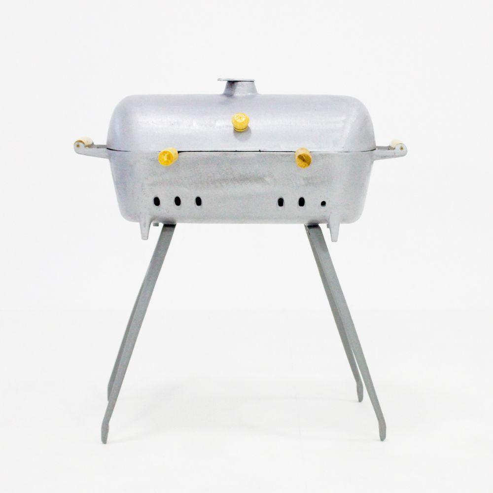 Churrasqueira Redonda Bafo Com Suporte Cinza - 2