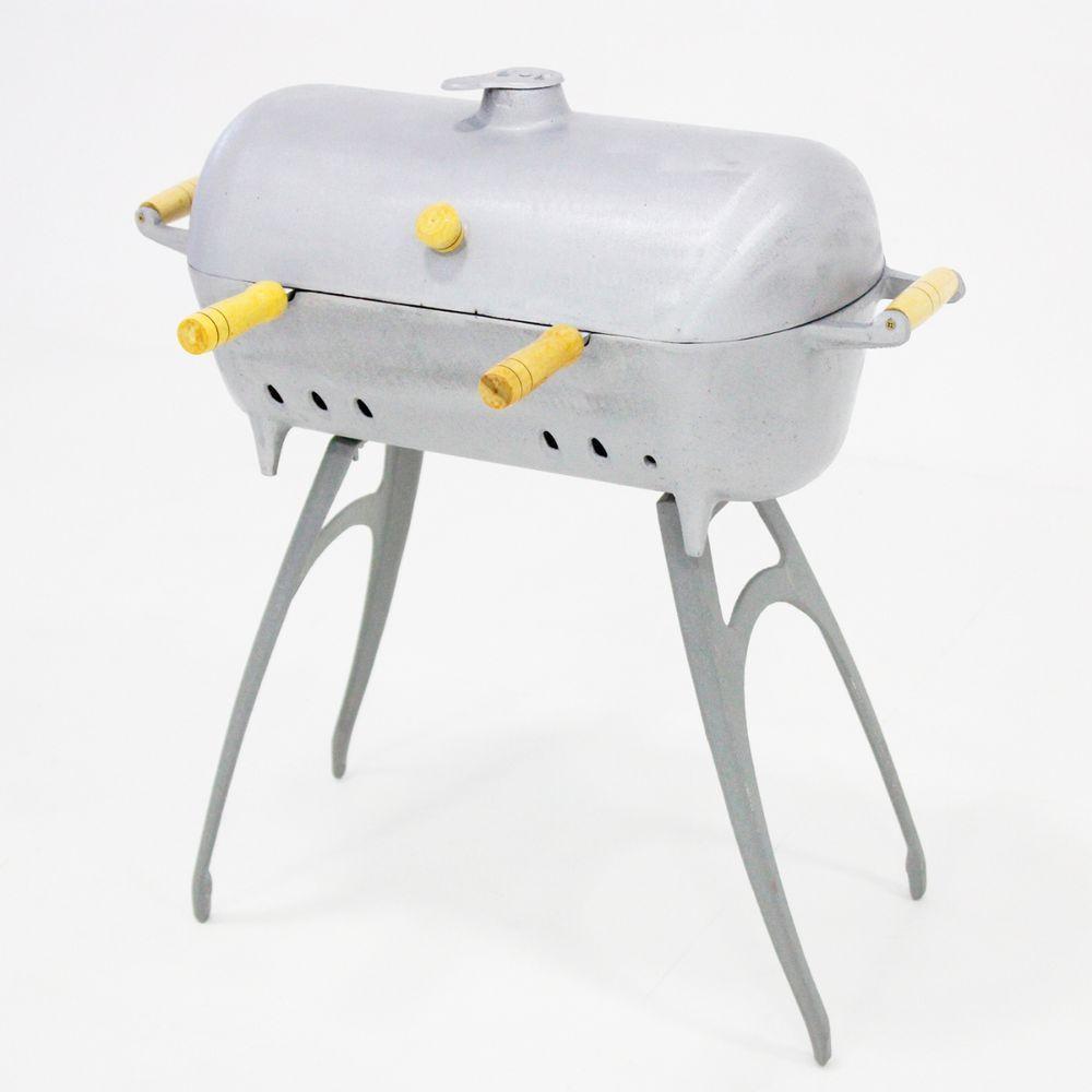 Churrasqueira Redonda Bafo Com Suporte Cinza - 3