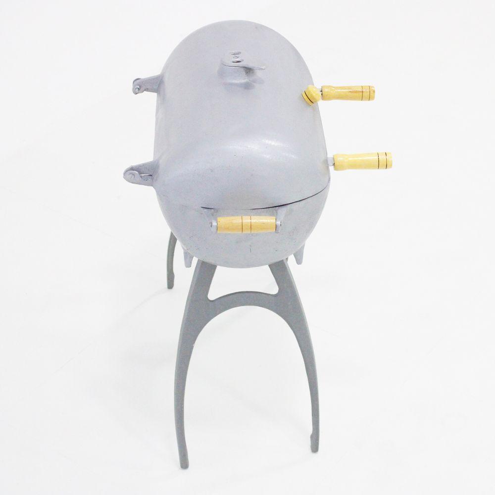 Churrasqueira Redonda Bafo Com Suporte Cinza - 5