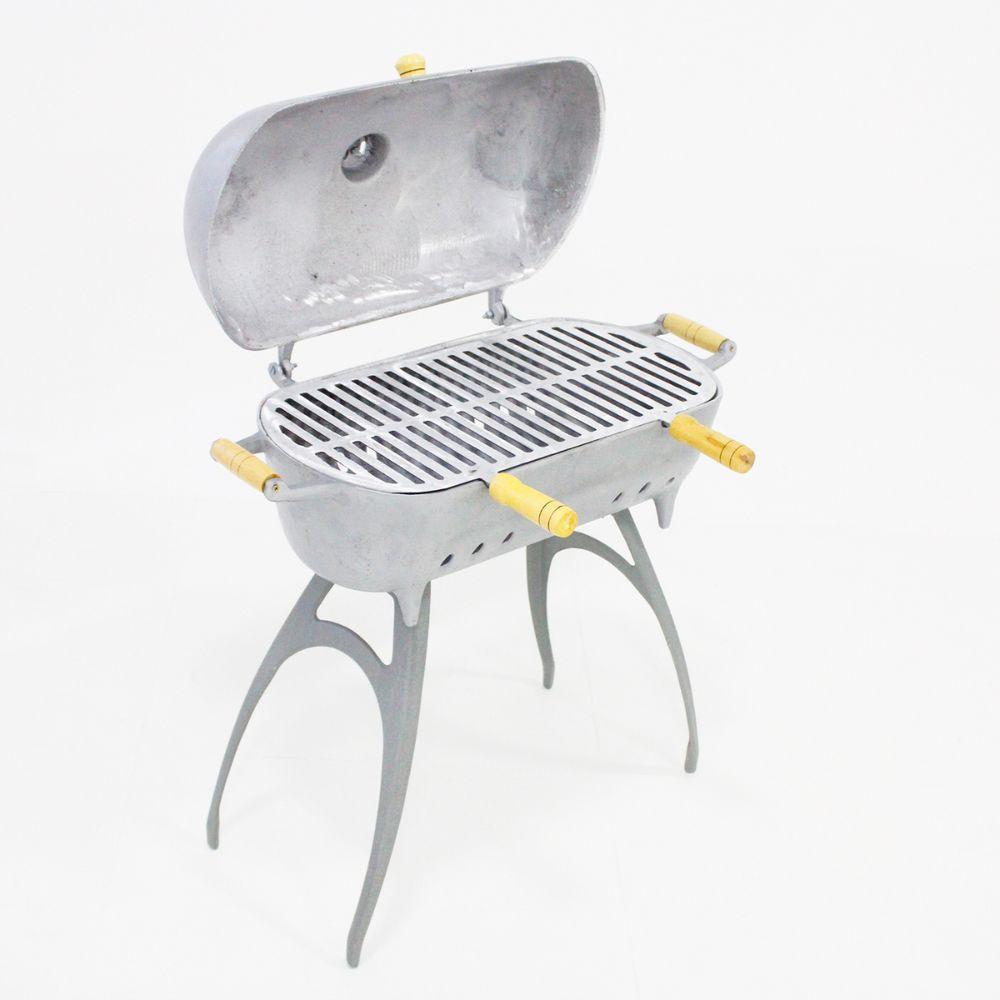 Churrasqueira Redonda Bafo Com Suporte Cinza - 6