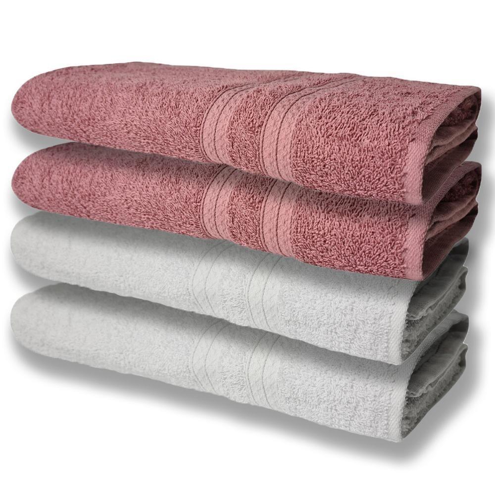 4 Toalhas Super Felpudas Grande E Grossa Algodão 80x150 Itália Soft Beka - Branco/rosê - 1