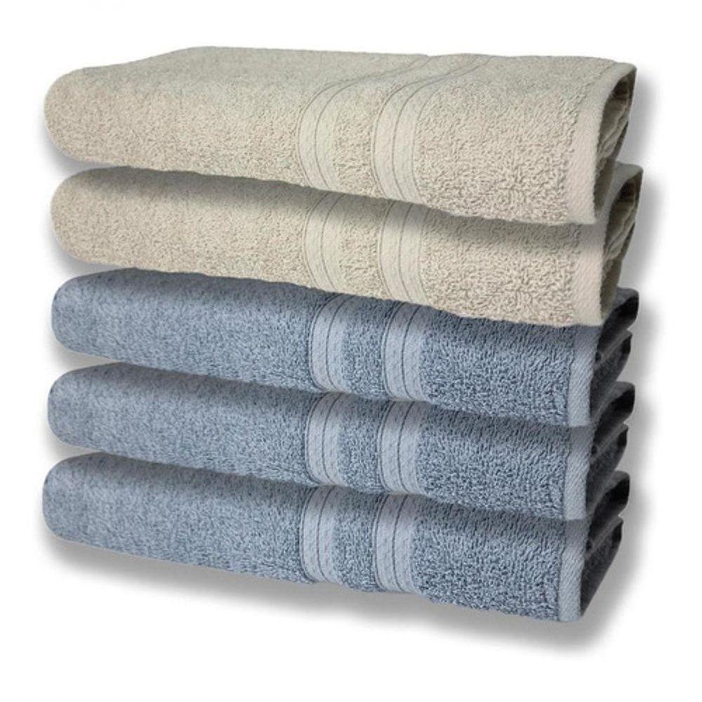 5 Toalhas Felpudas Grande E Grossa 80x150 Azul+bege - 1