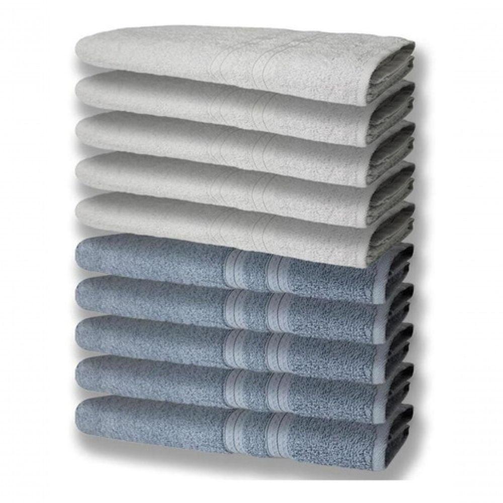 10 Toalhas Felpudas Grande E Grossa 80x150 5 Azul 5 Branco - 1