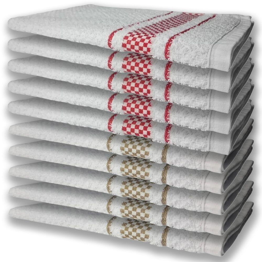 10 Panos De Prato Atoalhado Felpudo Premium 5 Vermelho 5 Marrom - 1