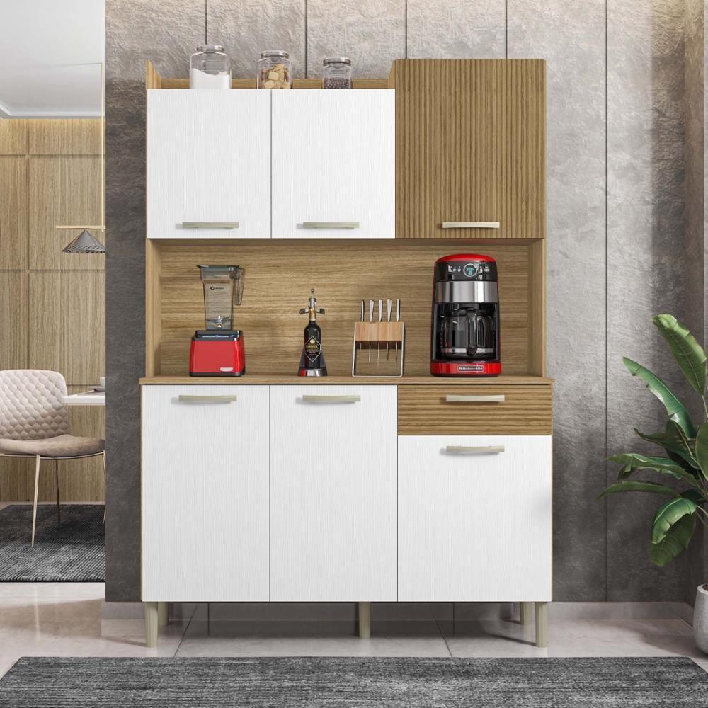 Armário De Cozinha Compacta 6 Portas 1 Gaveta Gênova - Freijó-supremo-cp-ripado Freijó - 1