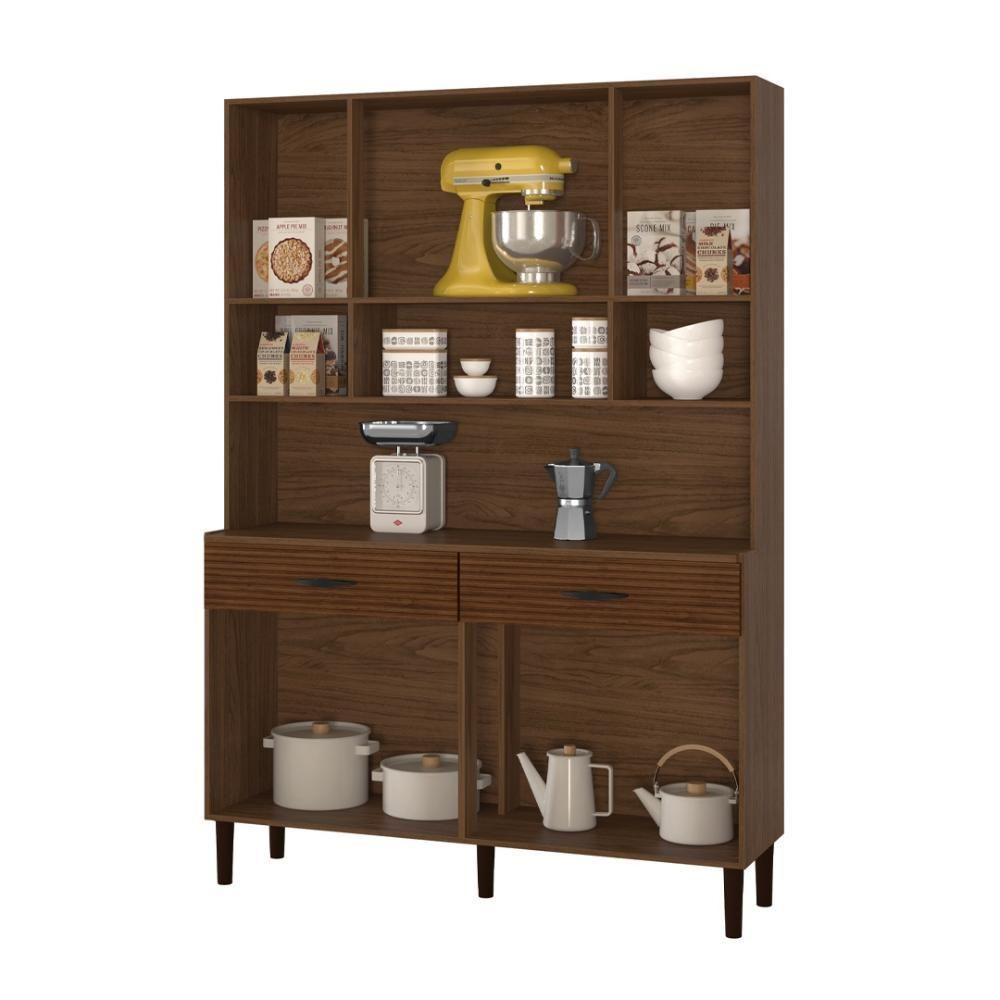 Armário De Cozinha Compacta 8 Portas 2 Gavetas Golden - Nogueira-off White-cp-ripado - 6